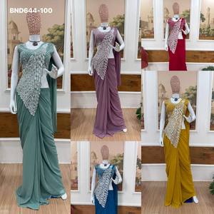 Nueva Variedad de Saree y Blusa Elegantes en Faux Georgette con Bordado y Lentejuelas, Listos para Usar, a Precio de Mayoreo, Saree Love - Product Image 6