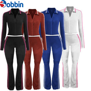 Conjuntos Deportivos Personalizados para Mujer, Estilo Nuevo, Polo a Rayas de Manga Larga, Leggings Acampanados, Ropa de Yoga - Product Image 6