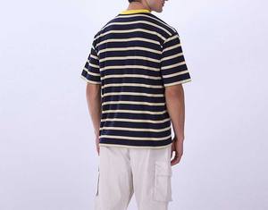 Camisetas de Hombre de Nuevo Diseño Hechas en Pakistán, Camiseta Personalizada con Rayas Azul Marino y Amarillas, Cuello Redondo, Atuendo Casual Cómodo - Product Image 2