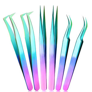 Pinzas de punta curva para extensiones de pestañas, juego de pinzas profesionales de acero inoxidable con revestimiento de color para pestañas postizas - Product Image 1