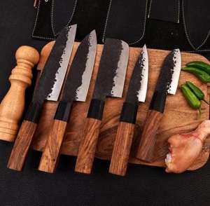Steel Craft International Hand Forged 5-Piece Damascus Steel Chef <b>Knife</b> <b>Set</b> 67 Layers Wooden Handles <b>Sharp</b> Serrated Blades - Product Image 1