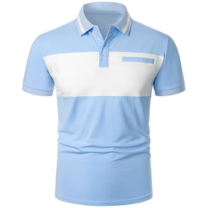 Nouvelle chemise décontractée pour homme en coton tricoté imprimé à manches courtes, style color block, col contrastant, anti-plis, idéale pour le golf - Product Image 1