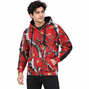 Sudadera con Capucha Estampada Camuflaje Rojo de Moda, Estilo Urbano Gráfico, Manga en Contraste, Top Casual con Capucha, Venta al por Mayor OEM Personalizado EE. UU. - Product Image 1