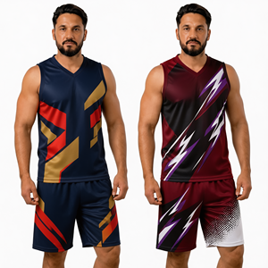 Conjunto de camiseta sin mangas y pantalones cortos con estampado geométrico para hombre, cuello en V, de secado rápido, tejido de poliéster, estilo deportivo, para verano. - Product Image 1