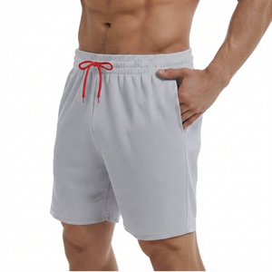 Lite Gray Men's <b>Athletic</b> Workout Shorts Ribbed Gym Sportswear Casual Running Shorts Pockets Contrast Drawstring Wholesale 100% - Product Image 1