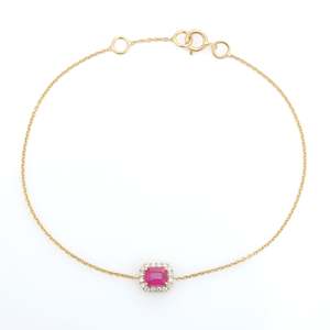 14K Yellow Gold Oval <b>Ruby</b> Halo Diamond Bangle <b>Bracelet</b> for Her - Product Image 4