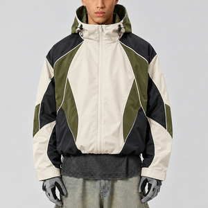 Men's Color Blocking Windproof <b>Racer</b> <b>Jacket</b> Stand Collar Zipper Closure Sporty Style Autumn Wear - Product Image 3