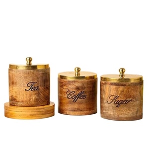 Mango Wood <b>Canister</b> Set 3-Piece Kitchenware Accessories <b>Sugar</b> <b>Coffee</b> <b>Tea</b> & Spices Storage Jars Cover for Table Items Dinnerware - Product Image 6