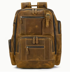 Mochila de Cuero Crazy Horse Vintage, Gran Capacidad, Impermeable, para Portátil, con Cierre, para Viajes y Negocios, para Hombre - Product Image 1
