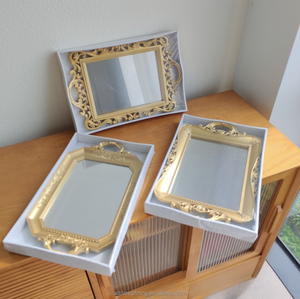 <b>Vintage</b> Gold <b>Mirror</b> Rectangle Plastic Modern Style Durable Dishwasher Safe Decorative Tray for Wedding Table Centerpiece Home - Product Image 2