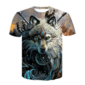 T-shirt à manches courtes pour homme, imprimé photo loup hurlant sur lune et ciel nocturne, col rond, coupe décontractée, respirant, en polyester tricoté - Product Image 3