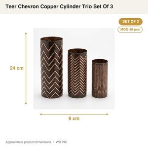 Juego de 3 Jarrones de Metal Color Cobre Antiguo de 9 cm con Diseño Chevron, Decoración para el Hogar y Hoteles, Ideal para Bodas - Product Image 3
