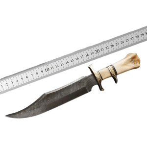 Cuchillo Bowie de Acero de Damasco Forjado a Mano con Mango de Hueso y Funda de Cuero, Cuchillo de Caza Personalizado para Compradores Mayoristas en EE. UU. - Product Image 6
