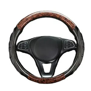 2024 Stylish Luxury 38cm Universal Wood Stone Design Carbon Fiber Leather Steering Wheel Cover