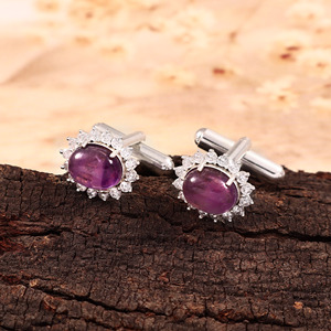 Boutons de manchette en améthyste, pierre précieuse naturelle violette, argent allemand, bijoux de luxe pour homme, pour fêtes de Noël, mariages, cadeaux d'affaires - Product Image 3