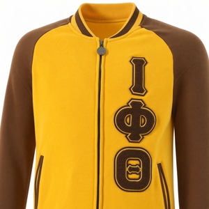 Chaqueta universitaria de forro polar Iota Phi Theta dorada y marrón para hombre, con letras griegas, cremallera completa, estilo bomber, puños acanalados, manga larga, informal, universitaria - Product Image 5