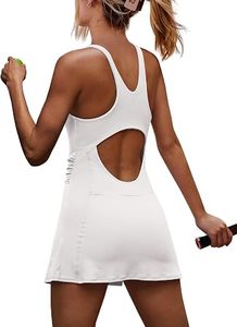Vestido de tenis blanco de cuello cuadrado para mujer al por mayor, sin mangas, ajustado, que absorbe la humedad, 100% poliéster, ropa deportiva sólida - Product Image 4