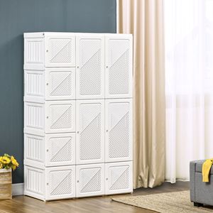 Armadio Portatile Pieghevole Bianco con Scaffali Cubici, Aste Appendiabiti e Porte Magnetiche - Organizzatore per Vestiti - Product Image 2