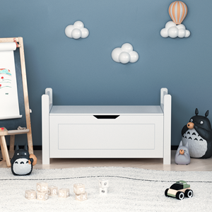 Scatola giocattolo per bambini in legno di gomma bianca grande armadio di stoccaggio con coperchio ribaltabile di sicurezza con cerniera per baule per asilo nido sala giochi per ragazzi - Product Image 2