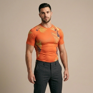Men's Blue Compression Sport Shirt Short Sleeve O-Neck Quick Dry Slim Fit Knitted Performance Activewear Top - Product Image 5