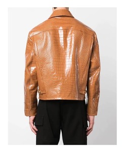 Veste en cuir de vachette véritable embossée crocodile, offrant une durabilité supérieure, une structure élégante et une finition soignée - Product Image 3