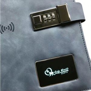 Custom Wireless <b>Charger</b> Notebook Power Bank Diary Password Lock LED logo Notebook with Power Bank - Product Image 2