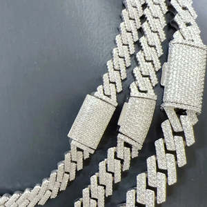 Iced Out Brick Link Chain Necklace VVS Moissanite 925 Sterling <b>Silver</b> Rhodium Plated Prong Cuban <b>Choker</b> Unisex - Product Image 6