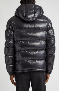 Latest Design <b>Black</b> Coated Formal High Shine Hooded Puffer Men's <b>Jacket</b> with Zipper for Winter Outerwear Style Factory - Product Image 2