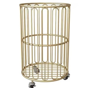 Chariot de Lavage Mobile de Luxe Doré avec Panier à Linge en Maille Métallique Ovale et Diamants, sur Roues - Product Image 4