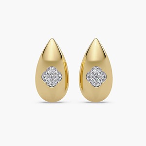 Élégantes boucles d'oreilles clous en or jaune 14 carats avec diamants de laboratoire, design dôme et haricot massif, minimalistes, certifiées IGI, cadeau de fête pour femme - Product Image 2