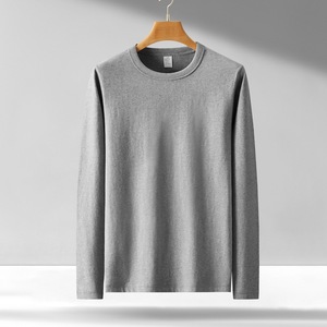 T-shirt à manches longues pour homme, col rond, couleur unie, tricot en coton, coupe décontractée, respirant, design uni - Product Image 4