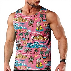 Neon <b>Dinosaur</b> Cartoon Print Men's Tank <b>Top</b> Crew Neck Casual Style 100% Polyester Knitted Breathable Digital Printing HIGH STREET - Product Image 2