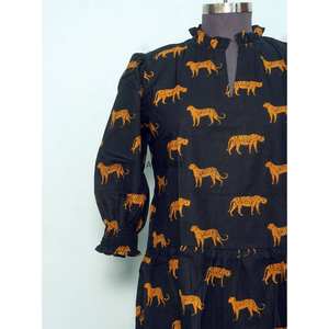 Blusa de Corte Regular con Estampado Floral Vintage, 100% Algodón Ecológico, Lavable, Estilo Casual, Cuello Mao, Manga Corta Abullonada - Product Image 2