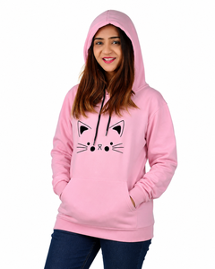 Sudadera con Capucha de Cara de Gato Rosa, Unisex, Informal, de Forro Polar, Talla Grande, Largo Regular, Diseño de Dibujos Animados con Estampado Frontal - Product Image 1