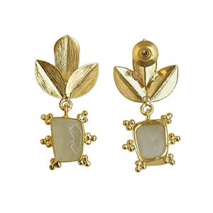 Pendientes de Hoja de Latón Chapado en Oro de 18K Hechos a Mano con Piedra Prehnita, Joyería Clásica de Moda para Mujer para Aniversario - Product Image 4