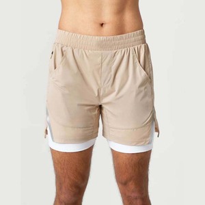 Men's Quick Dry Sport Shorts With Pockets Elastic Waist Double <b>Layer</b> Short Length Solid Color Woven Polyester - Product Image 5