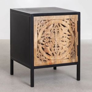 <b>Large</b> Capacity Traditional Carved Wood Bedside Cabinet & Nightstand with Floral Relief Storage for Hotel and Farmhouse Bedrooms - Product Image 2