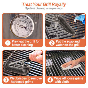 1 Set Stainless Steel <b>BBQ</b> Grill Cleaning <b>Brush</b> 18in Suitable Handle with Stiff <b>Wire</b> Bristles for Cooking Grates Grill Tools - Product Image 1