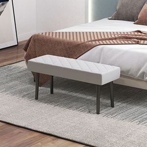 Panca Ottomana in Ecopelle per Ufficio Domestico e Camera da Letto, 39,4 Pollici, Seduta Imbottita Grigia con Gambe in Metallo - Product Image 2