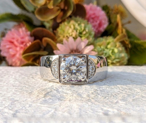 Bague pour homme en or blanc 14 carats avec diamant de laboratoire rond brillant de 1,75 ct, certifiée IGI, bijou de luxe audacieux et imposant - Product Image 3