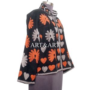 Indian Cotton Embroidery <b>Quilted</b> Jacket Autumn/Winter Women's Long Sleeve Mini Length Eco-Friendly Breathable - Product Image 2