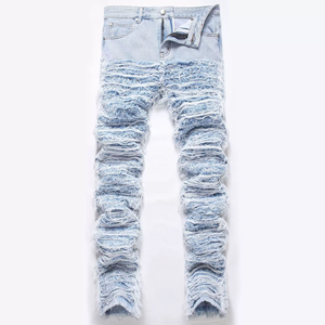 Pantalones Anchos de Estilo Industrial con Borlas Bordadas, Diseño Moderno 2025, Jeans de Moda Urbana para Hombre, Color Azul Claro - Product Image 1