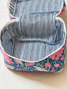 Vintage Cotton Peach Tone Heart Print Waterproof Customizable Travel <b>Makeup</b> Case Zipper Closure Eco-Friendly Durable <b>Makeup</b> - Product Image 2