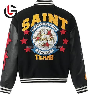 Veste universitaire Saint S Logo pour étudiants, col montant, en toile et laine, design patchwork, imperméable, style vintage pour homme - Product Image 2