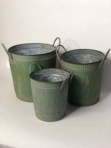 กระถางต้นไม้ชุบสังกะสีพร้อมที่จับทำจากโลหะสำหรับตกแต่งสวน - Product Image 3