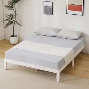 Basic Single Pine Wood Bed Frame 189*136*30.5cm Washed White Painted Full Size Wooden Beds - Product Image 1
