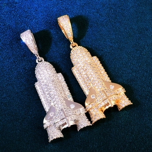 Colgante Hip Hop de Plata de Ley 925 con diseño de Transbordador Espacial y Cohete, con incrustaciones de Diamantes CVD, personalizado, estilo Repper - Product Image 1