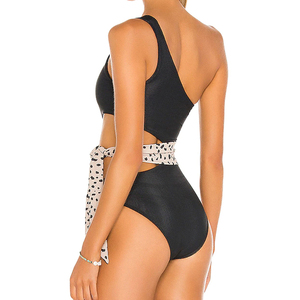 Traje de baño de una pieza de color liso para mujer 2026, con un solo hombro y espalda descubierta, para playa, con estampado, para mujer - Product Image 3