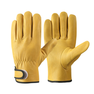Yellow Vintage Breathable Goat Leather Safety <b>Driving</b> <b>Gloves</b> for Four Seasons Work - Product Image 1