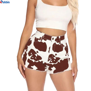 Shorts de Mezclilla para Mujer, Verano, a la Moda, con Estampado de Vaca, Shorts de Mezclilla con Estampado Animal, Transpirables - Product Image 3